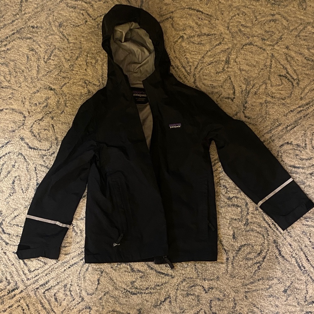 Kids Patagonia Black Hooded Rain Jacket